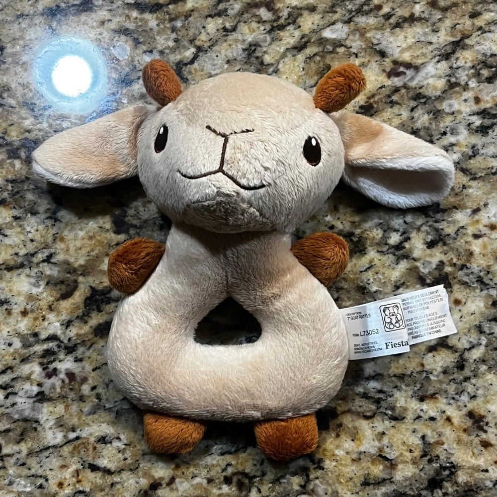 Fiesta 7 Inch‎ Goat Rattle Plush Tan Brown Stuffed Animal Baby Toy